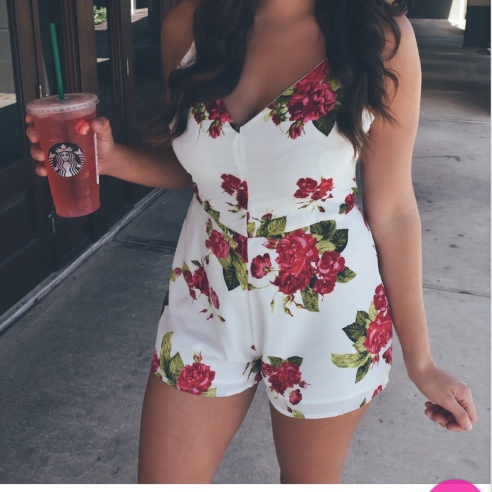 WHITE AND RED ROSE ROMPER